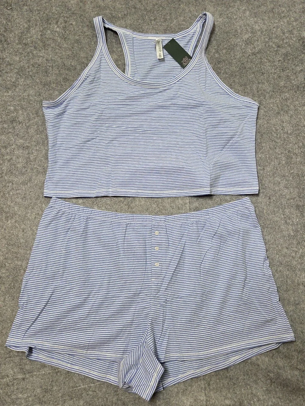 Wild Fable Light Blue Striped Ribbed Tank & Short Sleep Set 2X Nwt